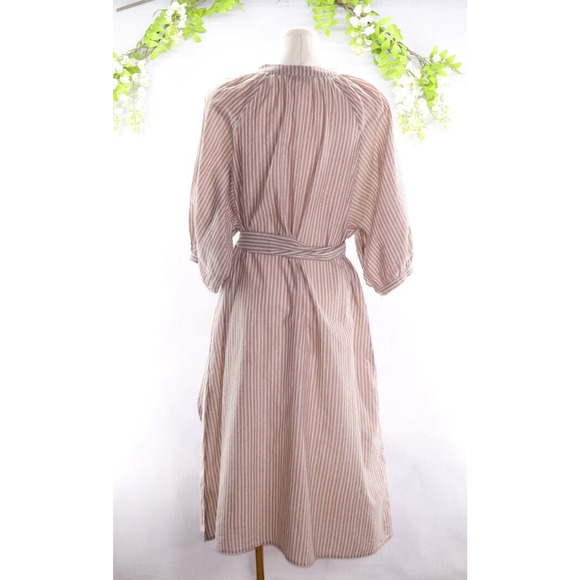 The Great Women's Puff Sleeve Striped Crew Neck Midi Cotton Dress Sz L - Picture 2 of 9